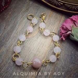 Peach MOONSTONE Rose Quartz and Gold Bracelet SOFT ALQUIMIA